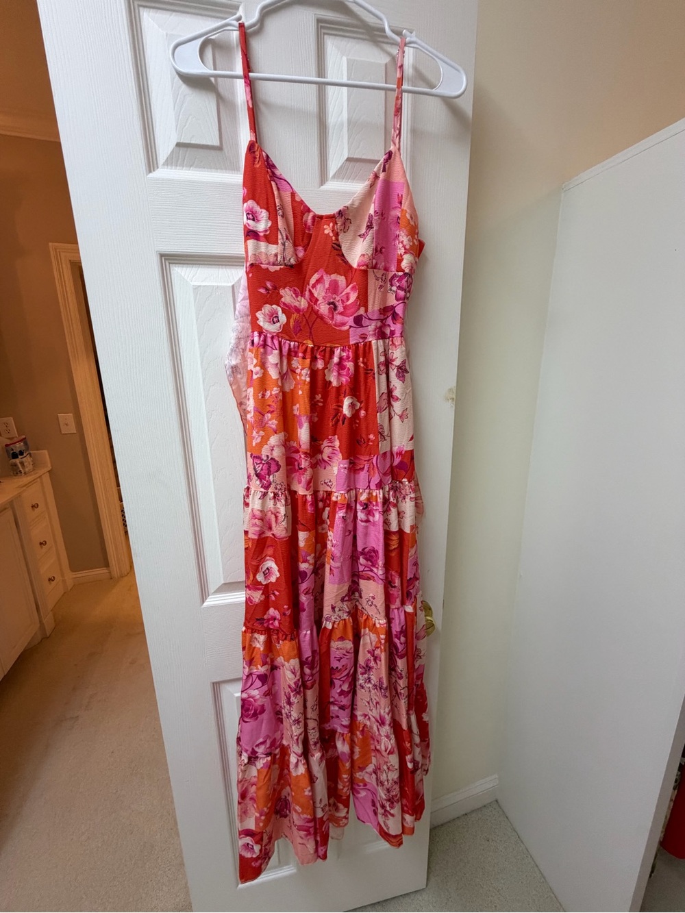 Floral Pink & Orange Tiered Maxi Dress